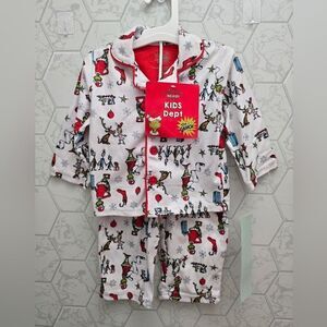 New Dr. Seuss Grinch Christmas Unisex Kids Button Down Coat Pajama Set, 2pc